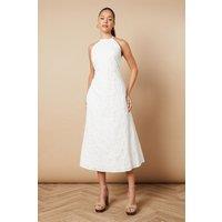 Oasis Women's Floral Lace High Neck Midi Dress in White | Size: 14