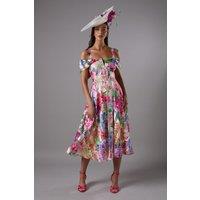 Coast Women's Lisa Tan Printed Organza Bardot Midi Dress | Size: 8