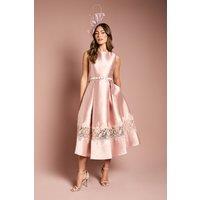 Coast Women's Sleeveless Twill Midi Dress With Lace Trim & Belt in Pink | Size: 16