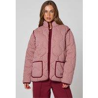 Urban Bliss Women's Gingham Quilted Coat in Burgundy | Size: 14