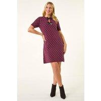 Roman Women's Petite Polka Dot Knit Dress in Plum | Size: 12