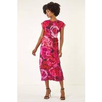 Roman Women's Floral Print Twist Detail Dress in Pink | Size: 12