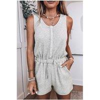 Everyday The Label Women's Light Grey Waffle Knit Sleeveless Buttoned Front Drawstring Waist | Size: Large