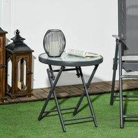 OUTSUNNY Round Folding Side Table w/ Imitation Marble Glass Top in White