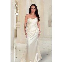 Marco Paul Women's Champagne Satin Mermaid Fitted Strapless Bridesmaid Dress in Cream | Size: 6