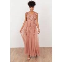 Maya Deluxe Women's Embellished Open Back Maxi Dress in Pink | Size: 12