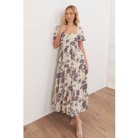 Anaya with Love Women's Floral Sweetheart Neck Puff Sleeve Midaxi Dress in Cream | Size: 20