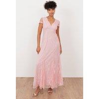 Maya Deluxe Women's Lace V Neck Maxi Dress in Light Pink | Size: 10