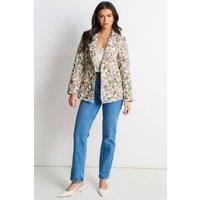 Gini London Women's Beige Floral Jacquard Tailored Jacket | Size: Medium/Large