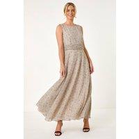 Roman Women's Petite Spot Print Ruched Waist Midi Dress in Ivory | Size: 12