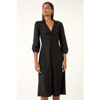 Roman Women's Textured Collared Twist Front Dress in Black | Size: 18