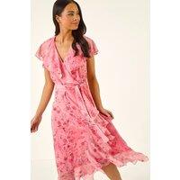 Roman Women's Petite Frill Front Dress in Coral | Size: 8