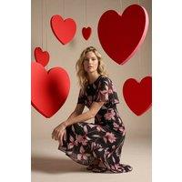 Roman Women's Leaf Print Back Tie Midi Dress in Black | Size: 20