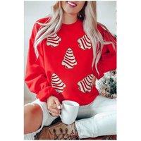 Azura Exchange Women's Red Playful Christmas Tree Patched Dropped Shoulder Sweatshirt Women | Size: 22