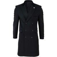 TruClothing Men's 3/4 Long Double Breasted Overcoat Wool Mix in Black | Size: 2XL