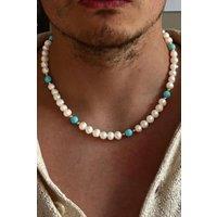 Outrage London Men's Gold Personalised Freshwater Turquoise Pearl Necklace | Size: Adjustable