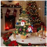Living and Home Mini Christmas Tree in Gold Pot with Lights, Balls, Santa & Star Topping