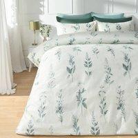 OHS Botanics Embossed Bedding Set Waffle Duvet Cover with Pillowcase in Pale Green | Size: Super King