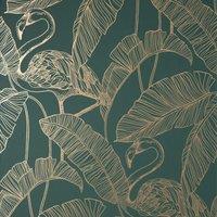 Fine Dcor Flamingo Wallpaper in Green