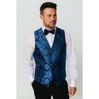 Dobell Men's Blue Victorian Jacquard Waistcoat | Size: Medium