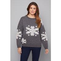 Wallis Women's Snowflake Pattern Crew Neck Jumper in Charcoal | Size: XL