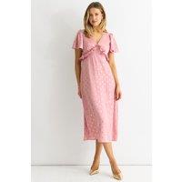 Gini London Women's Blush Metallic Foil V Neck Midi Dress in Pink | Size: 12