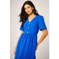 FS Collection Women's Button Detail Shirred Waist Midi Dress in Royal | Size: XL