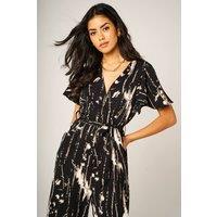 FS Collection Women's Abstract Pattern Wrap Top Jumpsuit with Wide Leg In Black | Size: Large