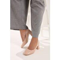 Yours Women's Faux Leather Block Heel Court Shoes In Extra Wide EEE Fit in Natural | Size: 7EEE