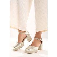 Yours Women's Espadrille Platform Block Heels In Extra Wide EEE Fit in Gold | Size: 5EEE