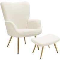 tectake Armchair Hygge With Stool - Boucl Cream/Gold in Cream