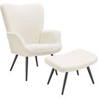tectake Armchair Hygge With Stool - Boucl Cream/Black in Cream