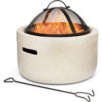 VonHaus Fire Pit with BBQ Cooking Grill for Garden Outdoor Patio in Beige