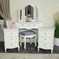 Melody Maison White Dressing Table, Mirror, Stool & Pair Bedside Tables - Victoria Range