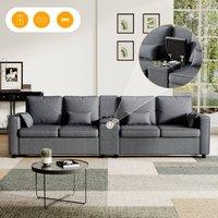 Matteo Modern 4-Seater Sofa - Grey Linen, Storage, USB & Type-C Charging