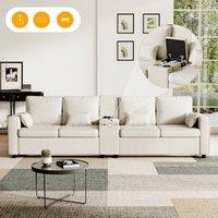 Matteo Modern 4-Seater Sofa - Storage & Charging - Minimalist Linen Fabric in Beige