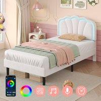 Matteo Single Velvet Bed Frame with Adjustable LED Shell Headboard - Cream