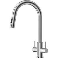 Appaso Kitchen Tap Dual Lever with Pull Out Sprayer 2 Mode in Silver