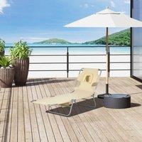 OUTSUNNY Portable Sun Lounger Foldable Beach Chaise Lounge Reading Hole Arm Slots Beige