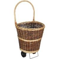 Red Hamper Wheeled Wicker Shopping Basket in Brown