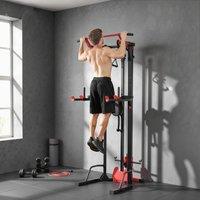 SPORTNOW Power Tower with Lat Pull Down Machine, Pull Up Bar, Dip Station in Black