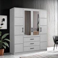 Sliding Wardrobes 4U Modern Four Door Hinged Wardrobe with Mirror 200cm x 200cm in Grey | Size: 200 cm x 200 cm