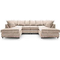 SNUG FURNITURE BIRMINGHAM LTD Ashton Chenille 6 Seater Scatter Back U Shaped Corner Sofa in Light Beige