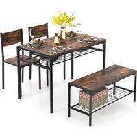 Gymax 4 PCS Dining Table Set Industrial Rectangular Kitchen Table & Chairs in Brown
