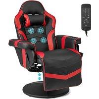 Gymax Gaming Chair Massage Swivel Gaming Recliner With Adjustable Height in Red