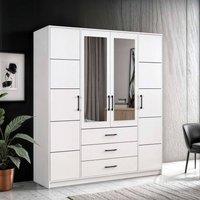Sliding Wardrobes 4U Modern Four Door Hinged Wardrobe with Mirror 200cm x 200cm in White | Size: 200 cm x 200 cm