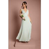 Coast Women's Pleated Plunge Neck Maxi Bridesmaid Dress in Sage | Size: 18