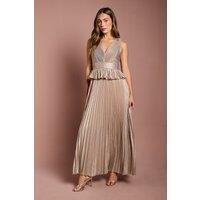 Coast Women's Sleeveless Metallic Pleated Maxi Dress With Peplum in Gold | Size: 8