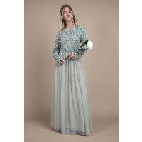 Coast Women's Teen Pearl Embellished Bodice Bridesmaid Tulle Skirt Dress in Sage | Size: 14-15 Years