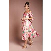 Coast Women's Printed Organza Bardot Midi Dress in Cream | Size: 8